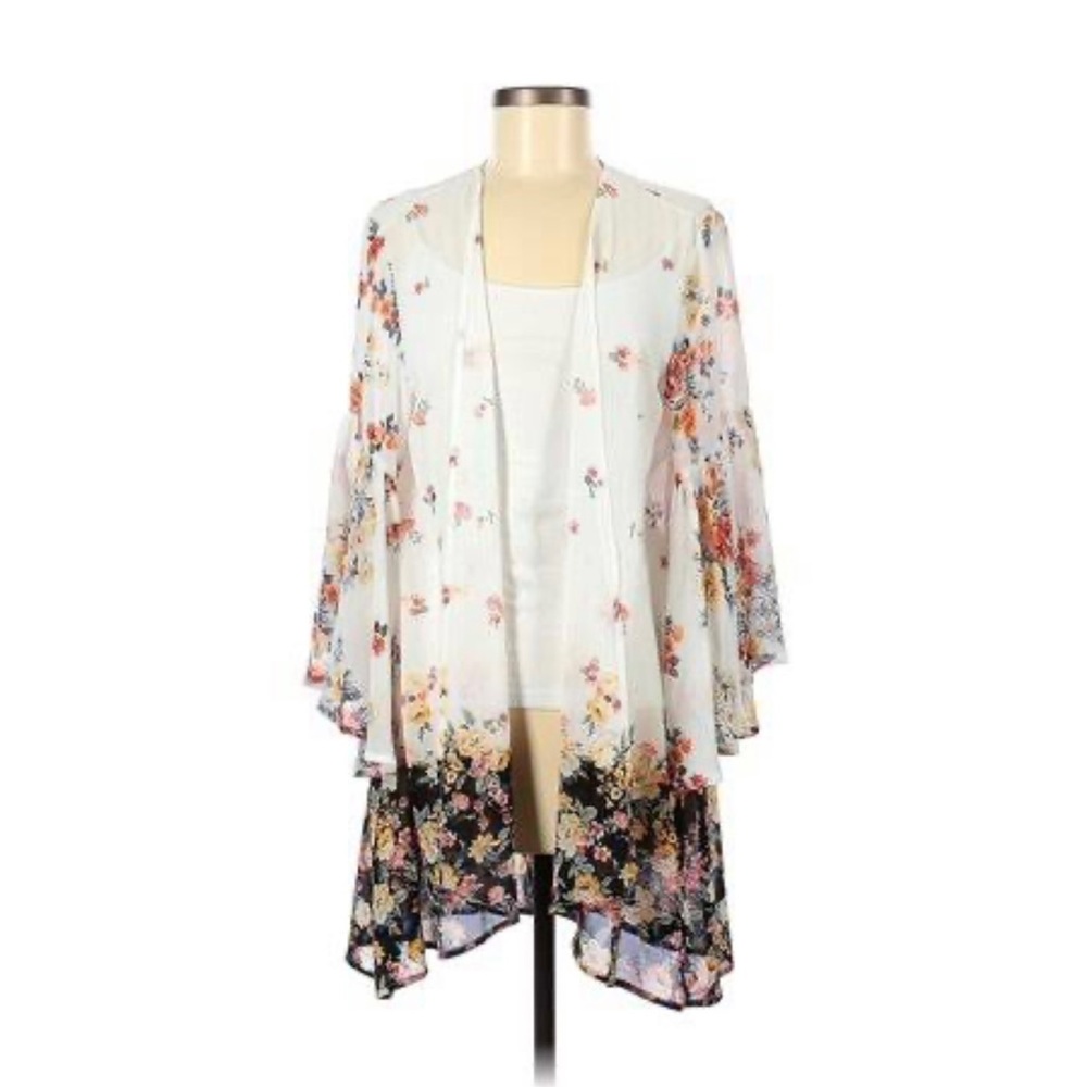 Torrid Floral Chiffon Circle Sleeve Kimono Top Multicolor Boho